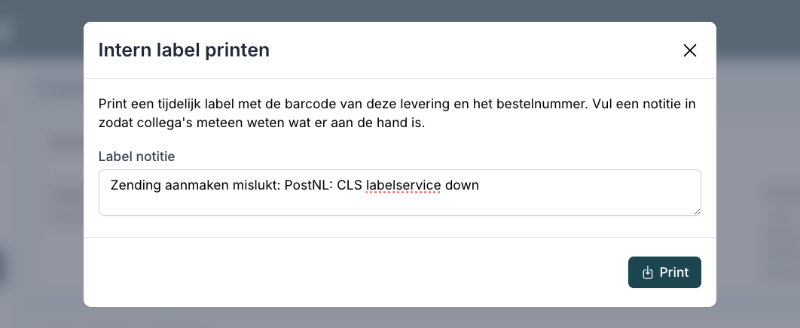 Intern label aanmaken tijdens het inpakken