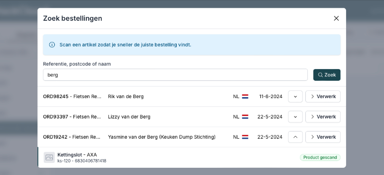 Zoek eenvoudig een bestelling om retour te verwerken